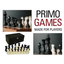 Staunton Design Classic 32 Chess Figures with Felt Gliders Plastic in Wooden Box King Height 93 mm Set Box Size XL Black White