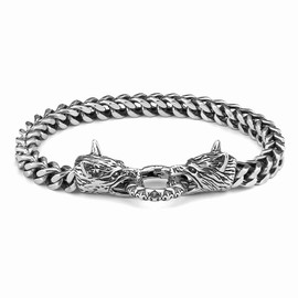 HZMAN Viking Wolf Head Bracelet for Men Stainless Steel Retro Gothic Punk Norse Viking Wolf Fenrir Cuban Chain Link Bracelet Biker Party Jewelry Gift