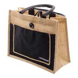 LERANXIN Jute Bag, 31 × 25 cm Jute Bag with Closure Buckle, Reusable Shopping Bag, for Shopping, Going Out, Camping, yellow