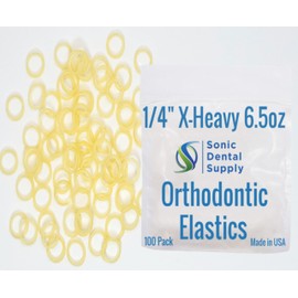 1/4 Inch Orthodontic Elastic Rubber Bands - 100 Pack - Natural Latex, X- Heavy 6.5 Ounce Small Rubberbands, Braces, Dreadlocks Hair Braids, Teeth Gap, Grooming, Crafts - Sonic Dental - Made in USA