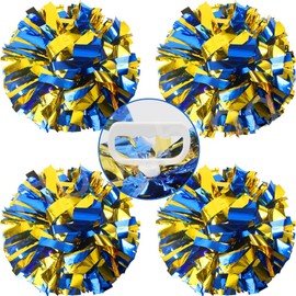 Hooshing 4PCS Blue and Gold Pom Poms Cheerleading with Handle Cheer Pom Poms for Sports Team Spirit Performance