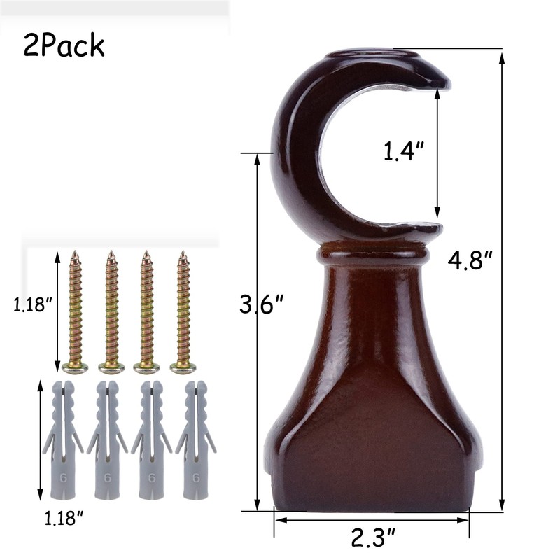 HEVSTIL 2-Pack Wood Curtain Rod Brackets,Return End Brackets for 1-2/5"