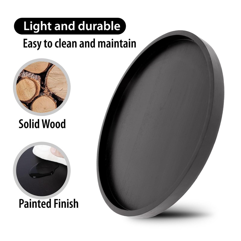 Round Ottoman Tray for Coffee Table Living Room Wood Serving