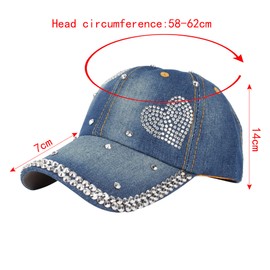 LA HUATE Denim Baseball Cap Bling Rhinestones Cotton Sun Cap Adjustable Snapback Hip Hop Hat for Women