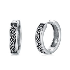 Celtic Earrings Sterling Silver Celtic Knot Small Huggie Hoop Earrings Celtic Irish Jewellery Gifts for Women Men Teens Girls, Sterling Silver, No Gemstone