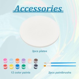 WEBEEDY Paint and Decorate Your Own Mini Ceramic Plates Ceramic Painting Crafts and Arts, 3 Ceramic Plates, 12-Color Paints and 2 Brush,10.3cm/4.12 Inch