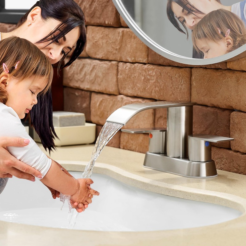 Waterfall Bathroom Sink Faucet 4 Inch Brushed Nickel Faucet Bathroom