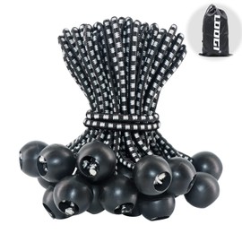 LOOGI Bungee Cord with Balls, 50Pcs 6 Inch Black Bungee Ball Cords, Heavy Duty Tarp Bungees Ties Elastic Tie Down Straps for Tarpaulin Tent Camping Pavilions Flag Marquee