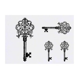 4 x 'Vintage Key' Temporary Tattoos - Water Resistant, Skin-Safe, Non-Toxic Transfers, Mixed Sizes (TO00083736)
