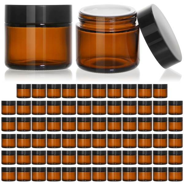KEYWING 2oz Small Glass Jars with Black Lids, 70 Packs