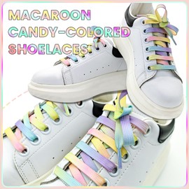 LuckyOpt Flat Shoe Laces, 1Pair 100CM Coloured Shoelaces for Trainers, 10mm Wide Tie-dye Shoestrings Replacement for Women and Men, Sneakers, Sports Shoes, Canvas Shoes, Unisex (Candy)