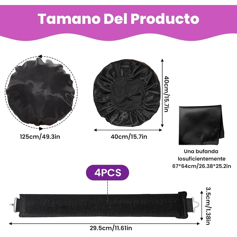 Yakite Tubos para Cabello Sin Calor,4Pcs Heatless Curls con Gorro