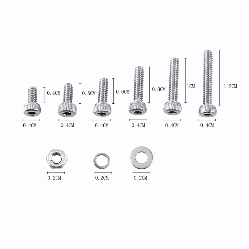 M2 304 Stainless Steel Allen Screws With Hex Nuts Washers