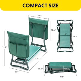 iPower Heavy Duty Garden Kneeler and Seat – Folding Gardening Bench with 8" Wide EVA Cushion, Supports 330lbs, Removable Tool Pockets for Gardening, Camping, Fishing