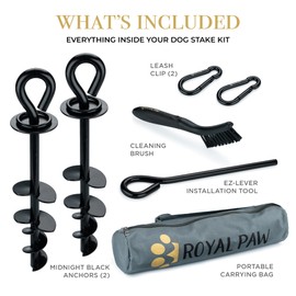 ROYAL-PAW Dog Tie Out Stake - for Large Dogs up to 210 lbs - Heavy Duty Dog Stake for Yard, Beach & Camping Outside - Best in Ground Anchor for a Dog Cable, Leash, Lead Tether (1, Black)