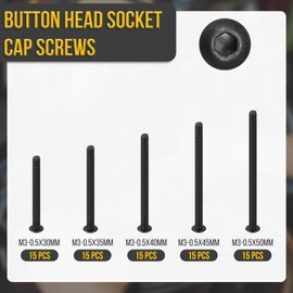 DTGN 75Pcs M3-0.5x30/35/40/45/50mm Button Head Socket Cap Screws - Carbon Steel Bolt Set Assortment Kit - Good for Road Bicycle, Mountain Bike, Auto