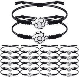 Jadive 20 Pieces Soccer Charm Bracelets Bulk Soccer Team Gifts Sport Coach Gifts Adjustable Braided Rope Pendant for Women Men Coach Players Souvenir(Black)