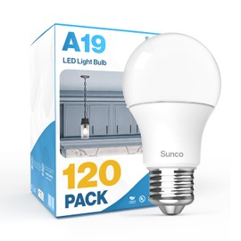 Sunco 120 Pack A19 LED Light Bulbs, [Focos para Casa], E26 Base Lamp Bulb for Bedroom Bathroom, 850 LM, 8W (60W Equivalent), 5000K Daylight, Non-Dimmable, 25000 Lifetime Hours UL