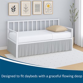 Ruffled Daybed Twin Size, 16 Inch Drop Ruffled Bed Skirt for Daybeds with Split Corners, Light Grey Microfiber Dust Ruffle, Elegant Twin Day Bed Skirt for Living Room, Guest Room, or Bedroom