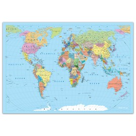 Faithful Prints World Map Poster Atlas Print Geography Educational Classroom Chart (A3 (297 x 420mm))