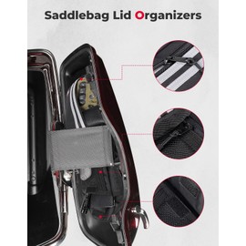 KEMIMOTO Upgraded Saddlebag Lid Organizers 2 Pack Compatible with Touring 1980-2024 2025 for Street Glide Road King Road Glide FLT FLH Black