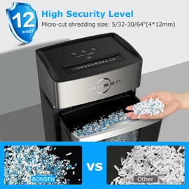 BONSEN 12-Sheet Micro Cut Paper Shredder for Home Office Use, High Security Level /55dB Ultra-Quiet/40-Minutes Shredding Shreds Credit Card/Staples, 5.3-Gallons Pullout Bin (S3106)