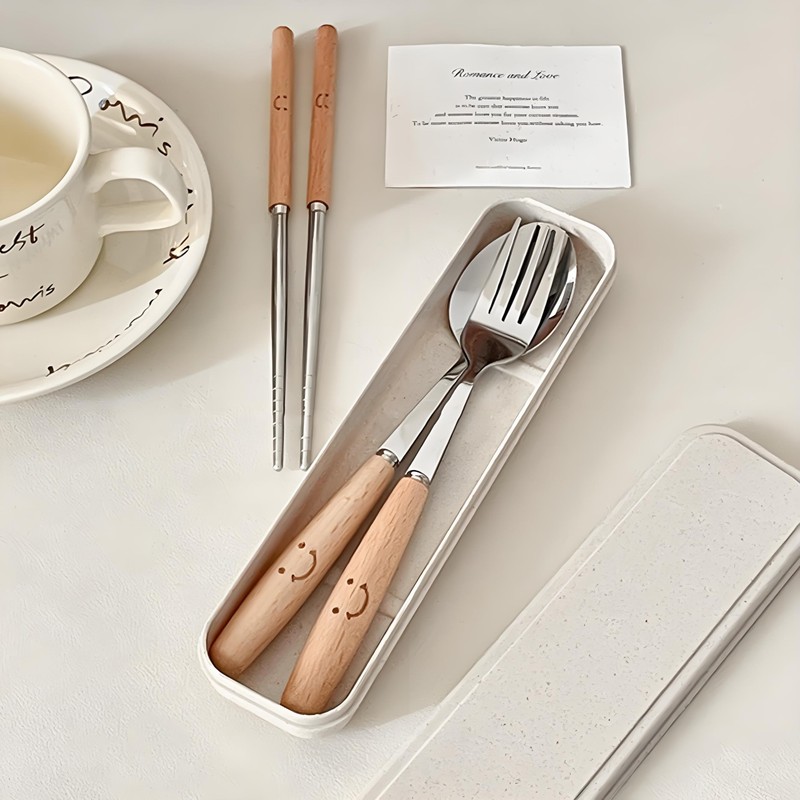 IOLOYU Chopsticks Cutlery Set, Stainless Steel Chopsticks, Spoon Fork, Cutlery