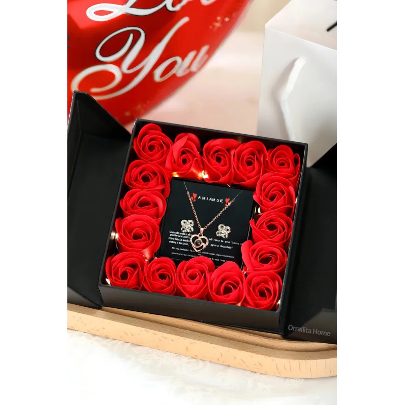 Flor Eterna Rosas Rojas Exquisita Caja Con Collar Y Regalo