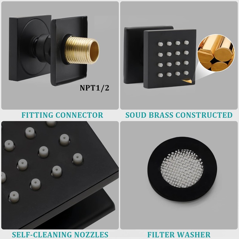 HOMEDEC 2inch Brass Shower Jet Waist Body Spray Massage Showerhead