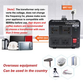 Yinleader 2000W Voltage Converter Transformer(110V to 220V OR 220V to 110V) 2000 Watt Step Up/Down Converter 110/120 Volt - 220/240 Volt w/US Power Cord,Circuit Breaker Protection (VTUS-2000)
