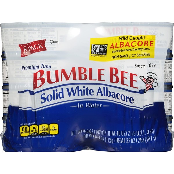 BUMBLE BEE Solid White Albacore Tuna in Water, Canned Tuna Fish, High Protein Food, Keto, 5 Ounce, Pack of 48