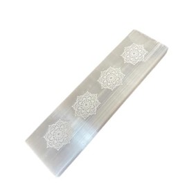 Natural Selenite Wand Charging Plate | Thick Crystal Bar for Healing, Spells, Chakra Cleanse. Etched Mandala Design