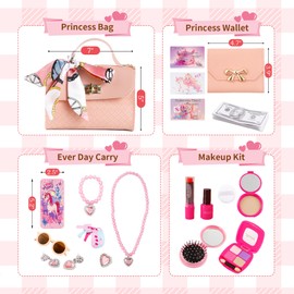 Girl Toys 36Pcs Girl Wallet, Cosmetics, Princess Toys Include Handbag, Wallet, Mobile Phone, Key, Children's Birthday Gift, Suitable for Girls Over 3 4 5 6 7 8 Years Old (Cosmetic Bag)