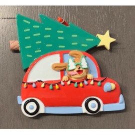 Polar X, PolarX Cool Dog In Car With Tree on Top Personalizable Ornament