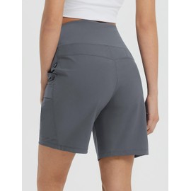 baleaf Women's Cargo Shorts High Waisted Waterproof Quick Dry Walking Hiking Travel Shorts 7'' with Pockets Dark Grey XL
