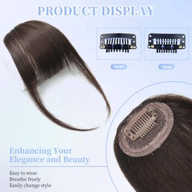 Fringe Hair Clip in Fringe Real Human Hair Pony Hair Extensions Flat Fringe with Temples, Dark Brown Colour