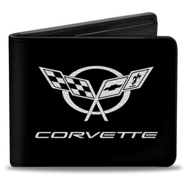 Buckle-Down Mens Buckle-down Pu Bifold - Corvette Black/Silver Centered Wallet, Multicolor, 4.0 x 3.5 US