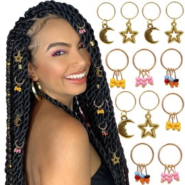 NAISKA 12 piezas de accesorios trenzados de estrellas para el pelo, anillos trenzados de luna, cuentas de trenza coloridas, accesorios para rastas, pinzas para el cabello, accesorios para el cabello, decoración de joyas para mujeres y niñas