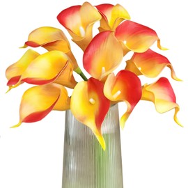 Letjolt Artificial Calla Lily Flowers Wedding Bouquet Flower Decor Yellow Flower 12Pcs Home Decoration Faux Calla Lilies Flower, Red Yellow