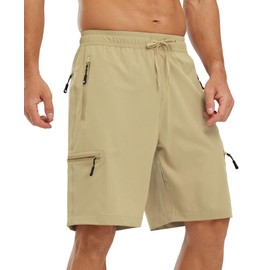 YSENTO Mens Hiking Cargo Quick Dry Shorts Lightweight Outdoor Walking Work Shorts with Zip Pockets(Light Khaki,XL)