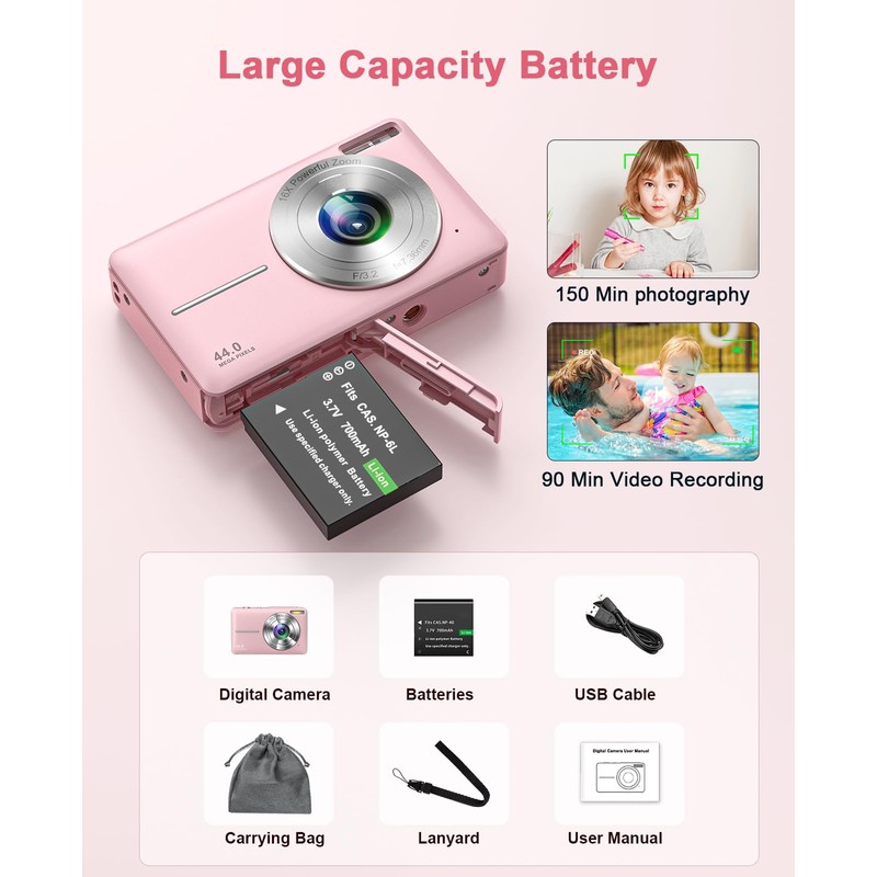 Digital Camera 1080P 44MP Compact Digital Camera 16X Digital Zoom