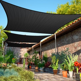ShadeMart 9' x 13' Black Sun Shade Sail UPF50 Rectangle SMTAPR0810 Canopy Fabric Cloth Screen, Water and Air Permeable & UV Resistant, Heavy Duty, Carport Patio Outdoor - We Customize Size