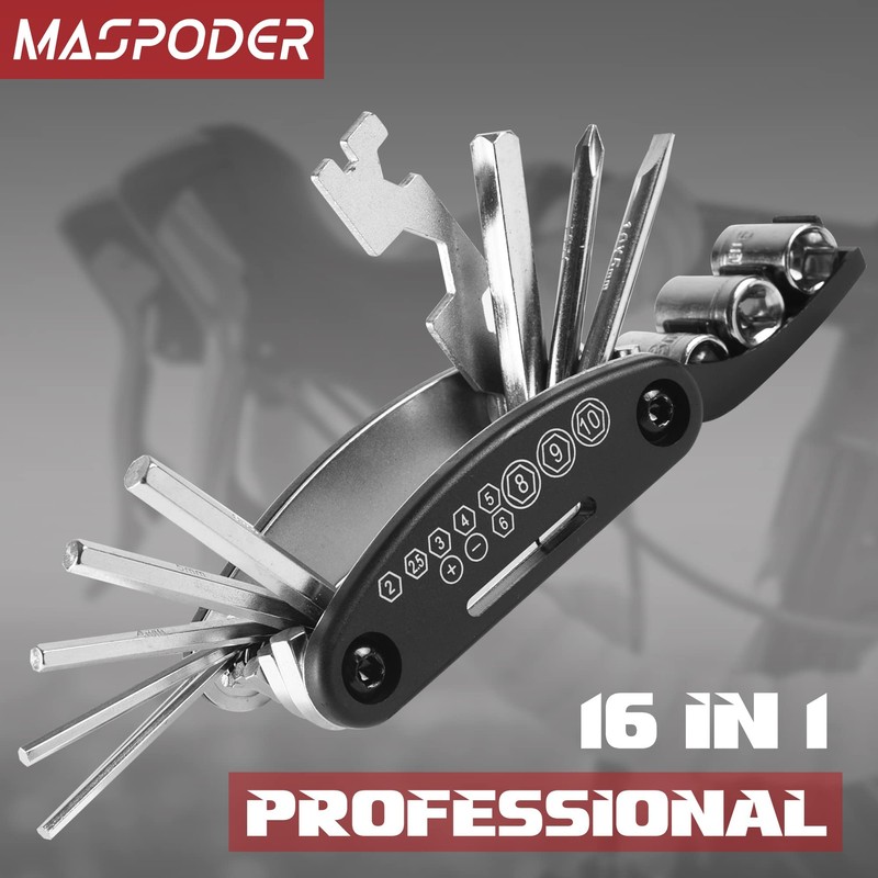 MASPODER Bike Tool Kit, Bike Saddle bag with Bike Pump