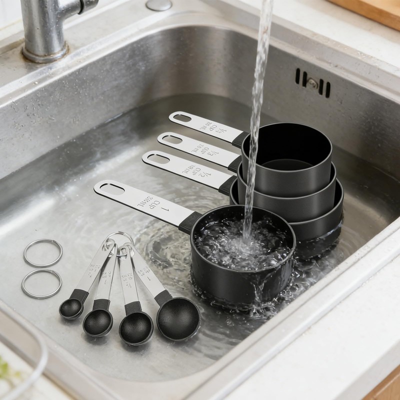 FONYA 8-Piece Black Measuring Tools - Nylon, 4 Measuring Cups