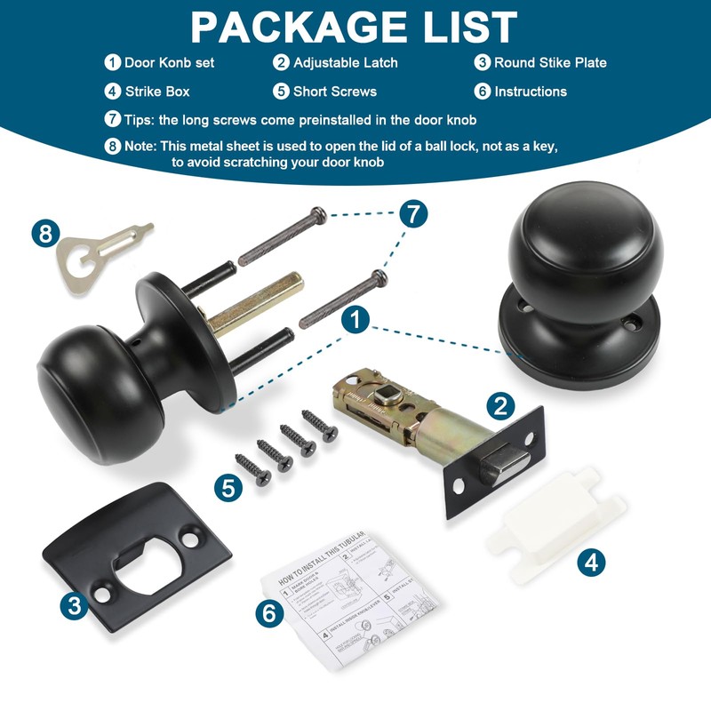 RAZCC Passage Door Knobs, 10 Pack Matte Black Door Knobs,