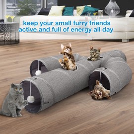 Ownpets Cat Tunnel Sturdy Oxford Fabric Cat Tunnel Toy, Cactus Shape Collapsible Cat Tunnels for Indoor Cats,Interactive Peek Hole Pet Tunnel Tube with Cat Wand Toy