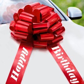 EcoEarth Happy Birthday Big Red Car Bow (18 inch, Round), Decorative Bows for Giant Gifts, Birthday Bow for Car, Huge Bow for Presents, Christmas Bow