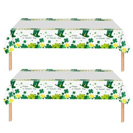 HONGCI 2 Pack St Patricks Day Table Cloth Disposable Rectangular 51 x 86 inch Ireland St. Patrick's Day Tablecloth Plastic Shamrock Table Cover Party Table Cloth for St Patricks Day Decorations