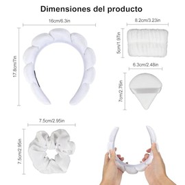 7 Pcs Diademas Skincare para Cabello Mujer, Diadema Spa, Muñequeras, Borlas y Scrunchies para Cabello, Suave y Cómodo, Cuidado de la Piel para Lavado 
