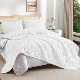 Whale Flotilla Elegant Extra Soft Quilt Set Twin Size, 2-Piece Lightweight Modern Geometric XL Twin Quilt Bedding Sets Bedspread Coverlet for All Seasons, White